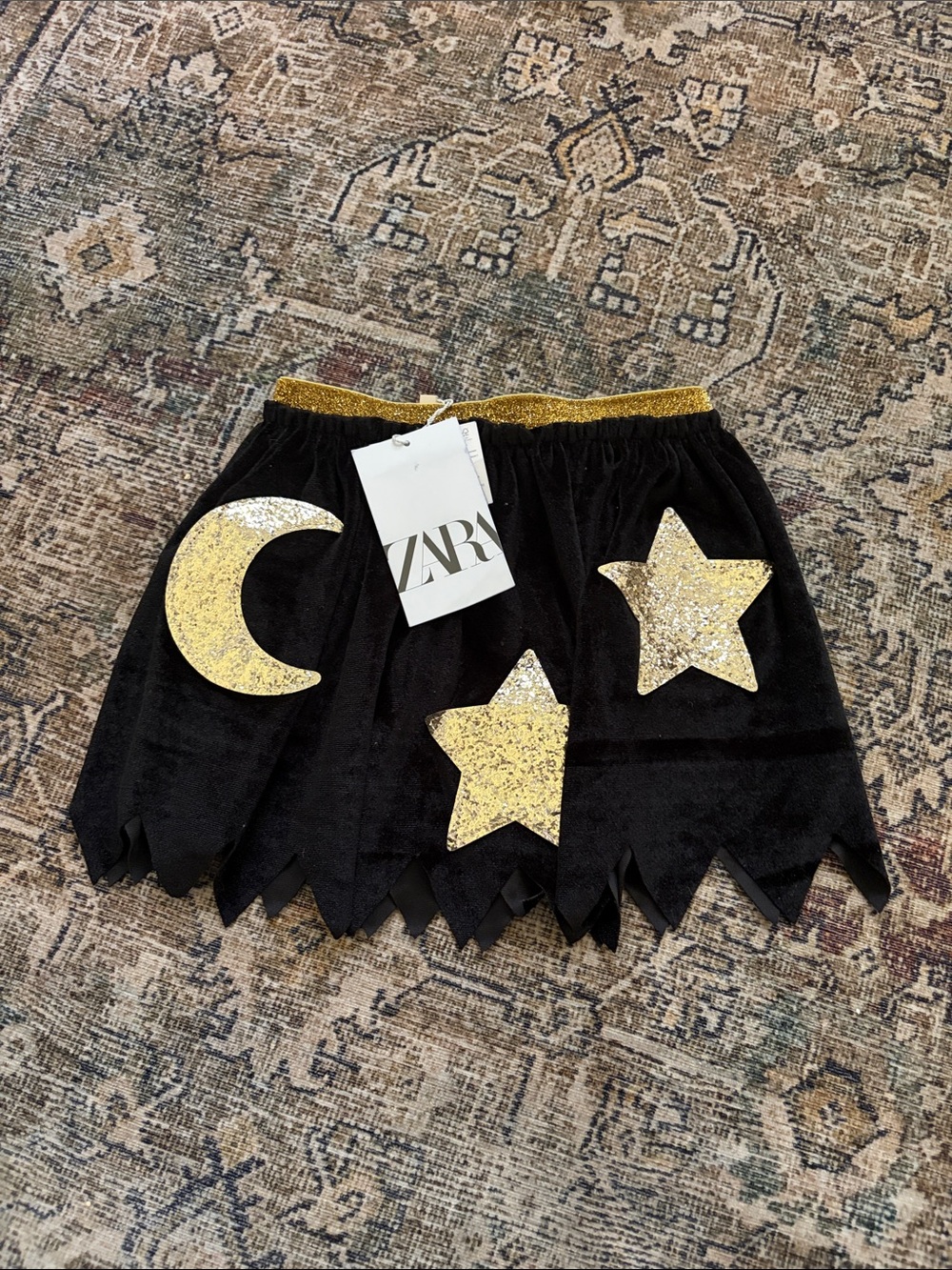 Zara Costume Black Velvet Skirt with Gold Glitter Celestial Appliqués